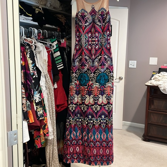 Basix black label maxi gown size 2 NWT peacock colors - Picture 4 of 10